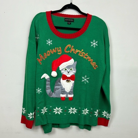 Meowy Christmas Kitty with Bells Ugly Christmas Sweater Sz XL - Picture 12 of 13